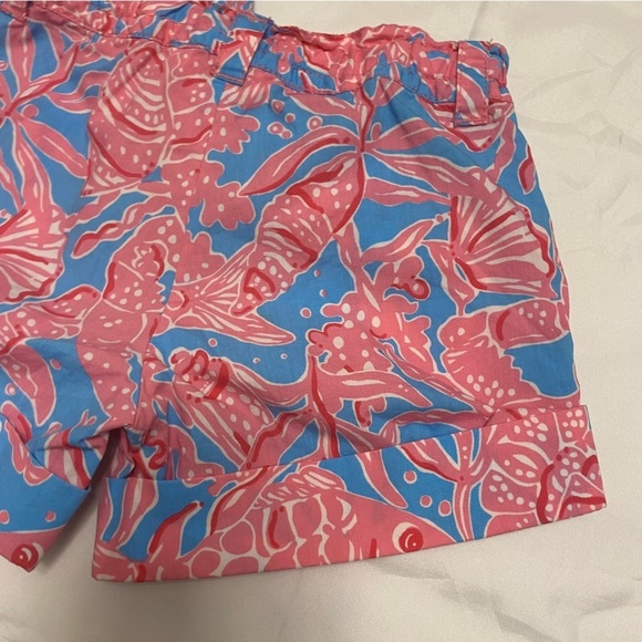 LILLY Pulitzer Girls Shorts Button Tab Blue Pink Crabs Lobsters Fish Ocean Sea - Picture 8 of 11